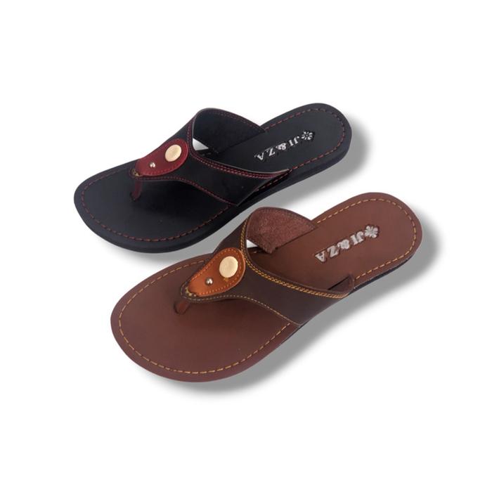 Sandal nonslip japit kancing tengah bahan muka kulit sintetis premium lentur tidak lecet di kaki rek