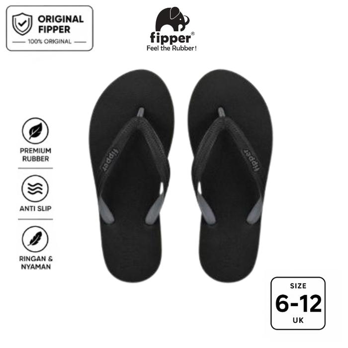 Fipper Black Series – M Sandal Jepit Anti Slip Pria Original Ringan Nyaman Hitam Black / Grey
