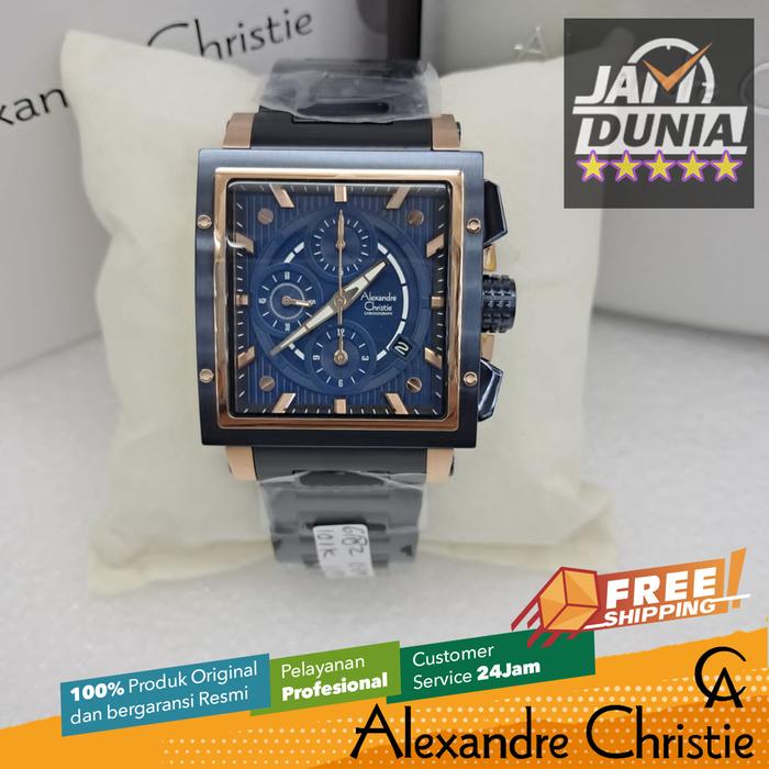 JAM PRIA ALEXANDRE CHRISTIE CHRONOGRAPH ORIGINAL BLACK ROSE GOLD DIAL NAVY 6182 AC 6182 AC6182 AC618