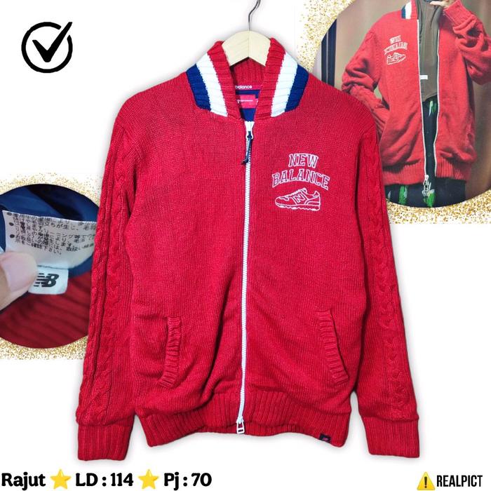 NEW BALANCE Golf Size L Kepang Rajut Jaket Tebal Berfuring Premium Brand NB Knit Merah Cantik Cable 