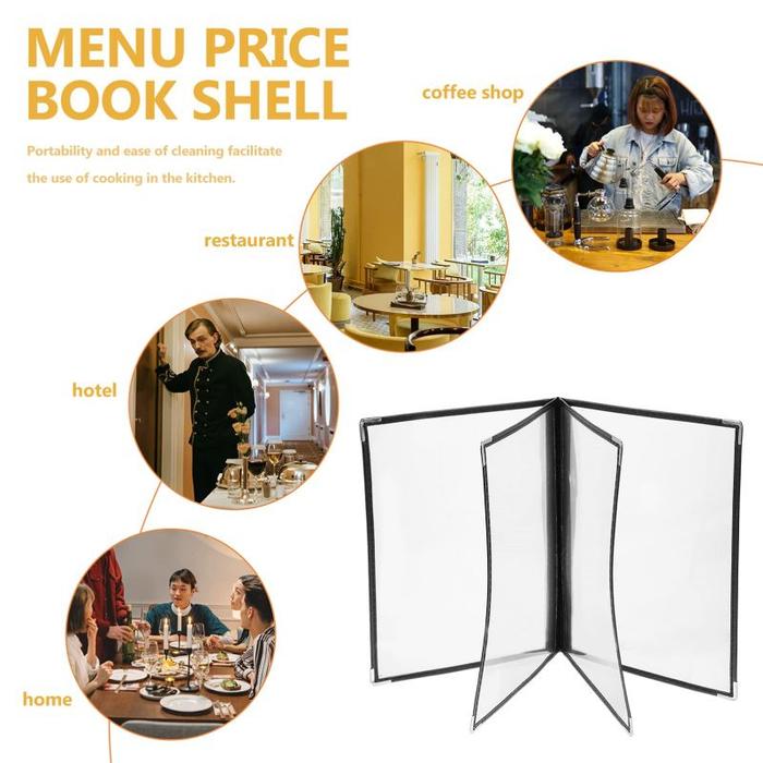 A4 Buku Menu Restoran Kulit Cover Pelindung Menu Cover Menu A4 Sampul Buku Resto-Hitam 4 Halaman