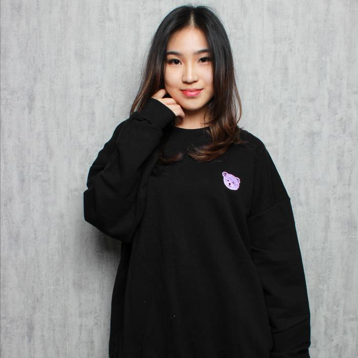 AMBLER Korea Purple Bear Sweatshirt Black 100%