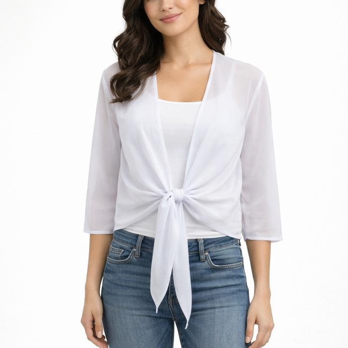 Annya outer - outer putih crop - ootd outer putih wanita - outrer ceruty babydoll - Kardigan
