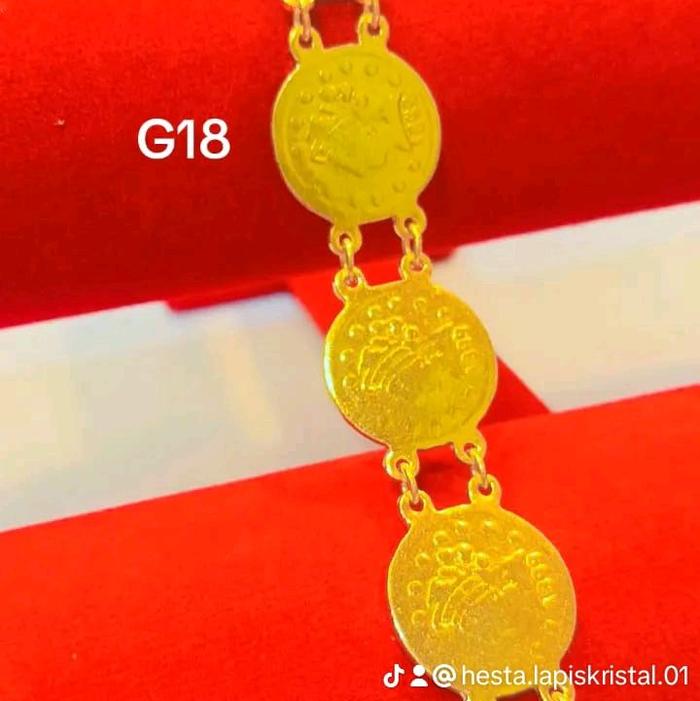 Gelang rantai full coin ringgit lapis emas 24 karat lapis kristal premium G18