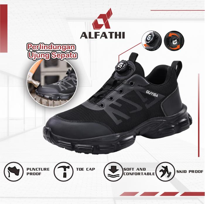 AlFathi Sepatu Safety Sneakers Sport Ori By Guyisa Black Art Tactical Anti Tusukan Non Slip Ujung Be