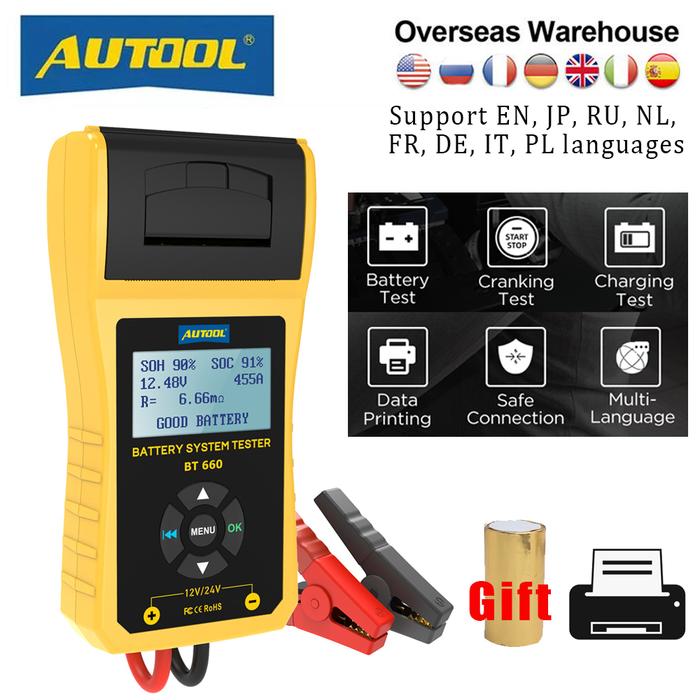 AUTOOL BT660 Car Battery Tester 12V 24V Vehicle Auto Battery Tester