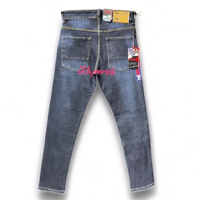 cmjee celana panjang pria dewasa saku tempel bahan melar pola slimfit skinny warna blue black indigo