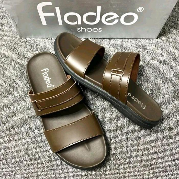 FLADEO Sandal Kulit Pria Selop Ban 2 Kekinian / Sandal Cowok Keren Terbaru PLUPIN