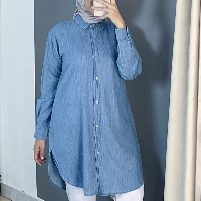 Anyo At64 Atasan Tunik Wanita Bahan Denim Terbaru !!!