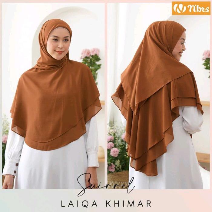 Nibras Hijab Laiqa Khimar Warna Squirrel Merah Bata Polos Plain Standard Jilbab Non/Tanpa Pad/Pet In