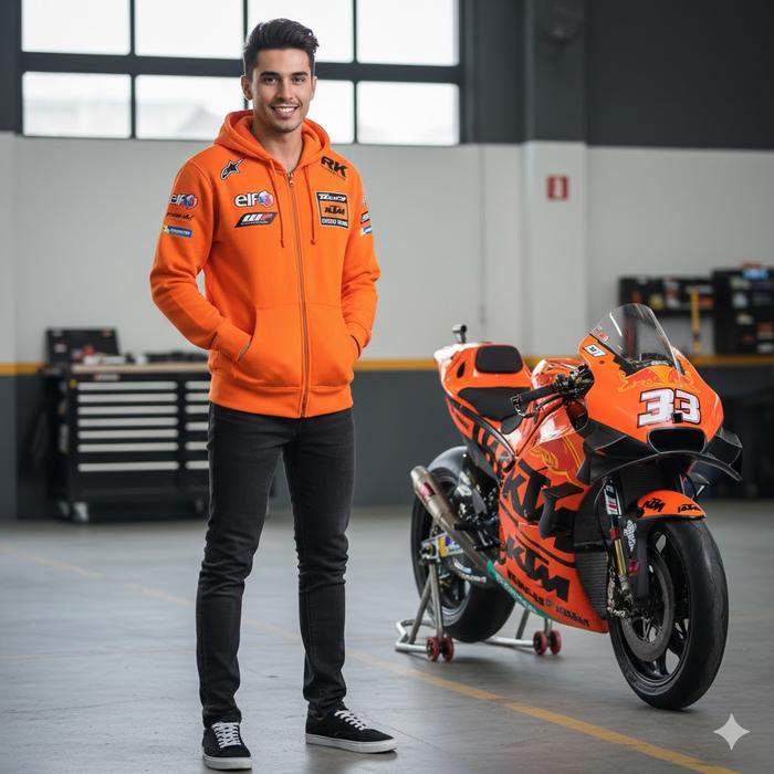 KTM Hoodie Zipper Jaket Racing KTM Factory Racing Orange dengan Logo Tech3 dan Alpinestars