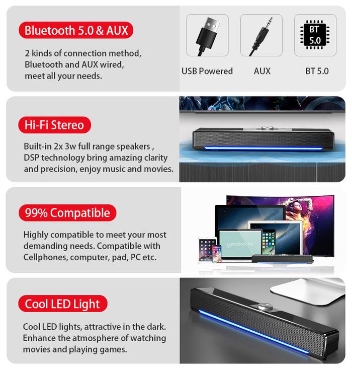 LED TV Sound Bar Speaker Komputer AUX Speaker Bluetooth Nirkabel