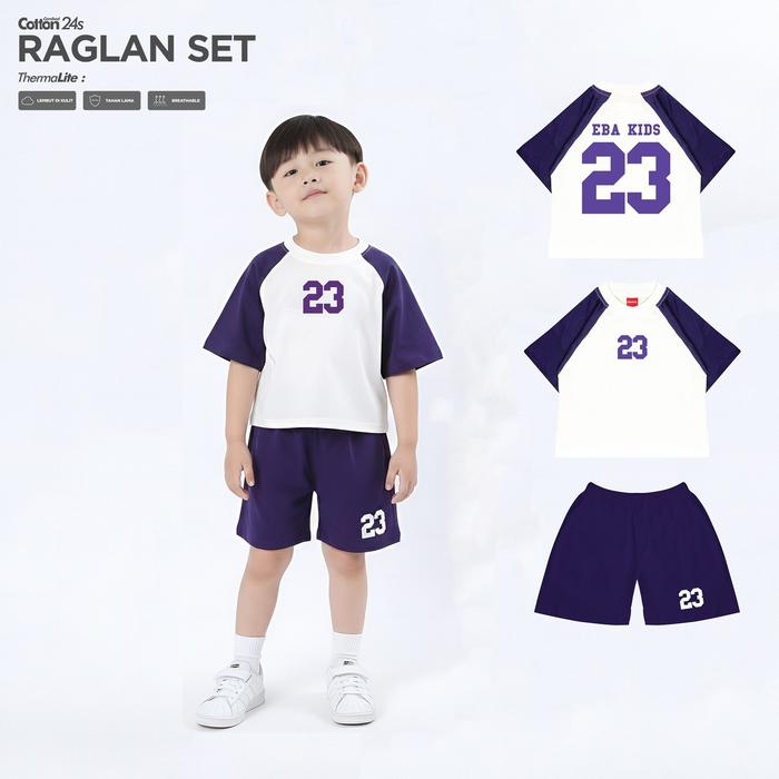 Eba Kids Raglan Anak Throw Set (Setelan Raglan Anak) Unisex 1-10 Tahun Putih Ungu