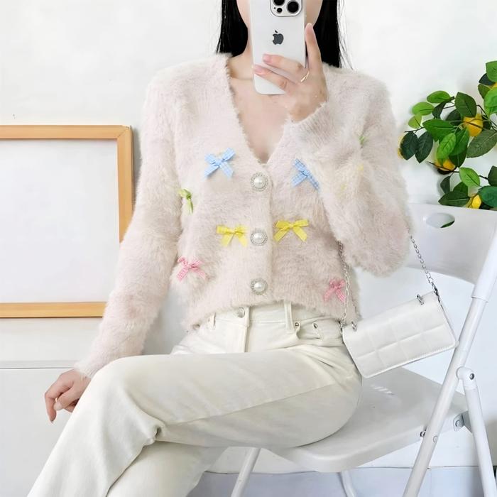ARSOFASHIONSHOPS/Cardi Panjang Bulu Pita 1466/Kardigan Rajut Korean Style Cardigan Atasan Wanita Kor