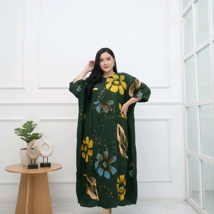 Daster Batik Jumbo Ld 140 Dress Maura Resleting Depan Bahan Rayon Premium Bumil Busui Nyaman