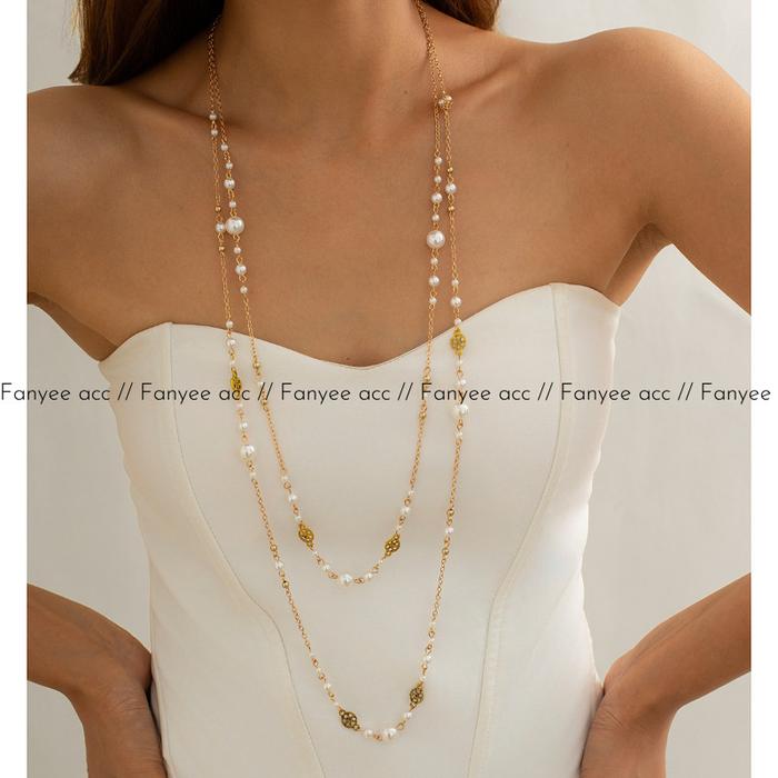 [Fanyee] Kalung Panjang Susun Mutiara Halus Bergaya Manis Elegan Q1137
