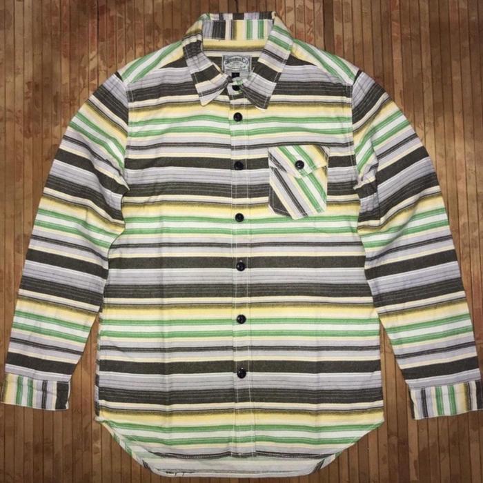 JAPANESE BRAND HOUSTON CHAMBRAY SELVEDGE STRIPED HEAVY WEIGHT LONG SLEEVE SHIRT sugar cane denime fi
