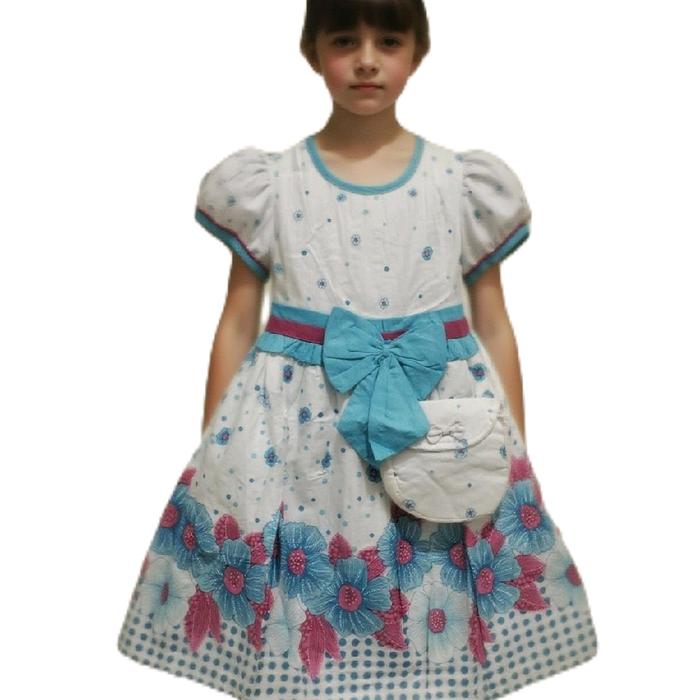 Dress Baju Anak Usia 3-7 Tahun Motif Bunga Mawar & Crisan Warna Merah Pink Fanta Biru Purple Kain Ka