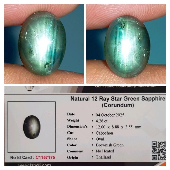 NATURAL STAR GREEN SAPPHIRE 12 RAY
