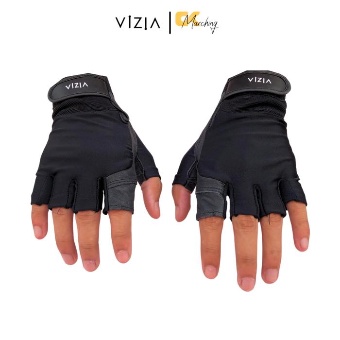 Vizia Gloves Half Finger Leather for Color Guard - Black