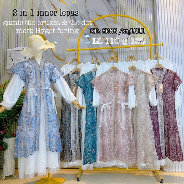 SYAKIRA SET GAMIS  OUTER INER TILE BRUKAT AND TILE DOT