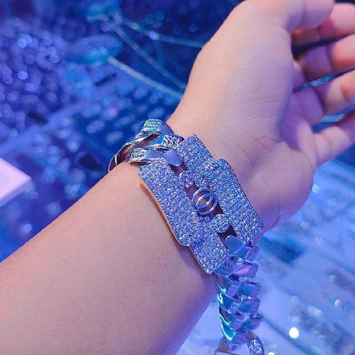 gelang plat perak motip chanel crome 925