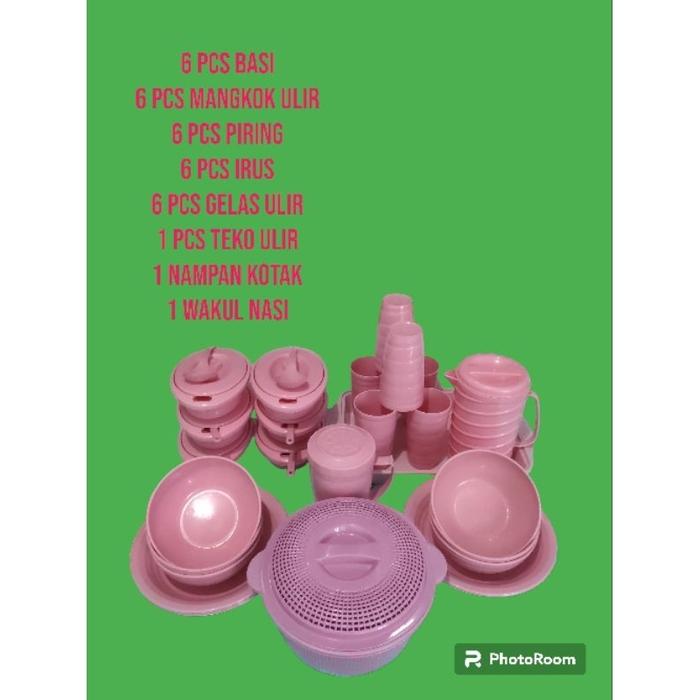 PAKET FAMILY SET 34 PCS ( 6 BASI OVAL...  6 MANGKOK.. 6 PIRING.. 6 GELAS ULIR. 6 IRUS. 1 TEKO ULIR.1