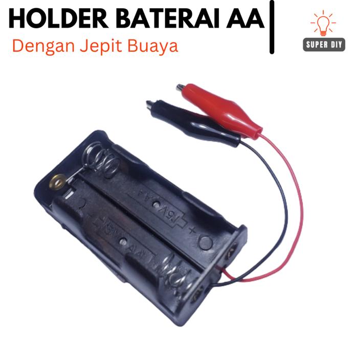 Tempat baterai AA dengan jepit buaya / holder baterai AA