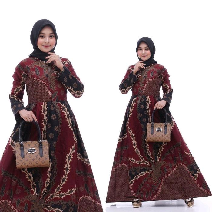 BAJU GAMIS BATIK MODERN BAJU DREES MUSLIM WANITA JUMBO STANDAR