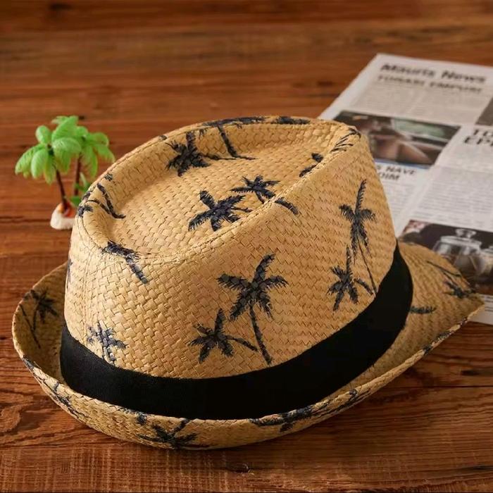 topi pantai wanita pria straw hat uniseks topi rotan topi fashion