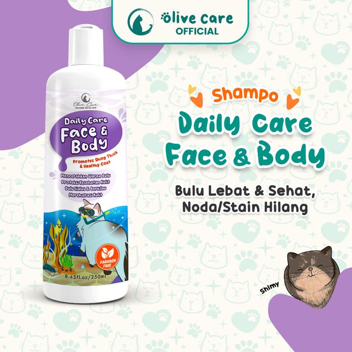 Olive Care Shampo Kucing Daily Care FACE & BODY untuk Pertumbuhan Bulu, Anti Noda, Warna Bulu dan Bu