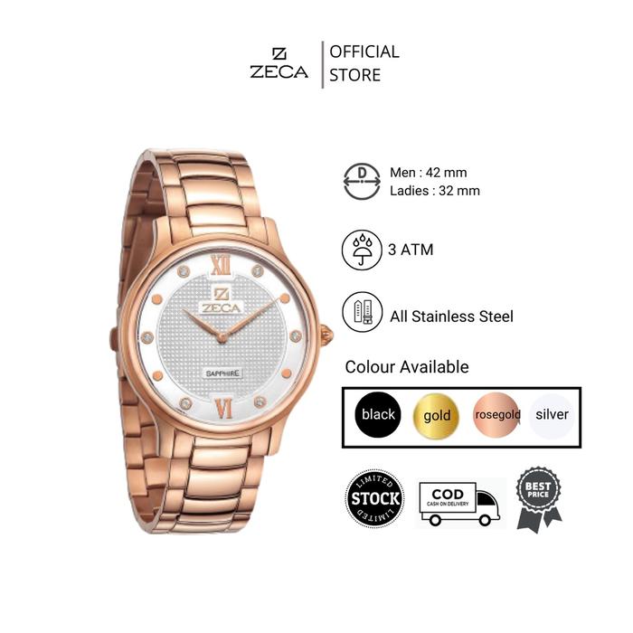 Zeca Jam Tangan Couple Stainless Steel Analog Original Bergaransi Anti Air 307M/L Series Gold