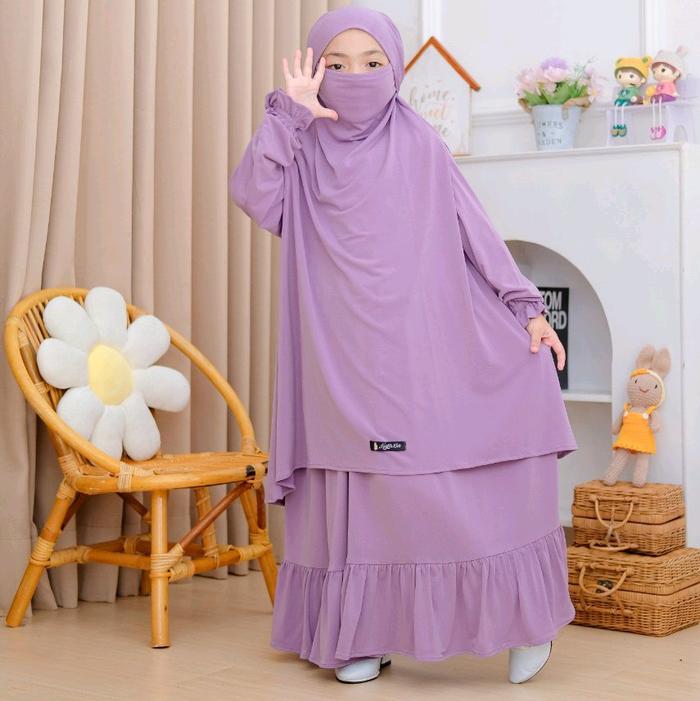 Nayfar Kids Gamis Anak Perempuan Usia 1-11 Tahun Bahan Jersey Ity Warna Ungu Gamis Anak Set FK Full 