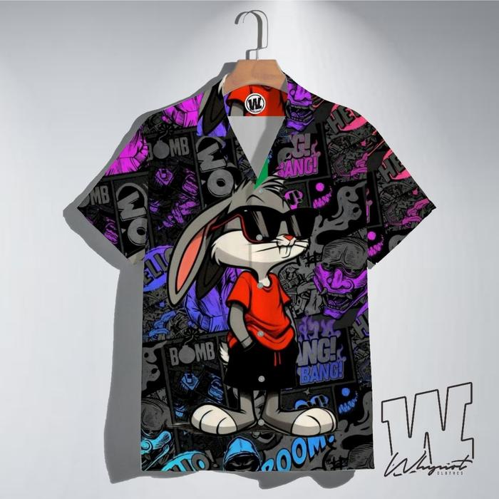 WHYNOTCLOTHING Kemeja Motif Full Printing Premium Kemeja Pria Wanita Kemeja Karakter BUGS BUNNY Unik