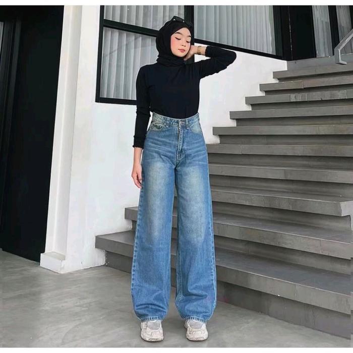 Highwaist Cutbray jeans oversize wanita// buggy jeans Korean style
