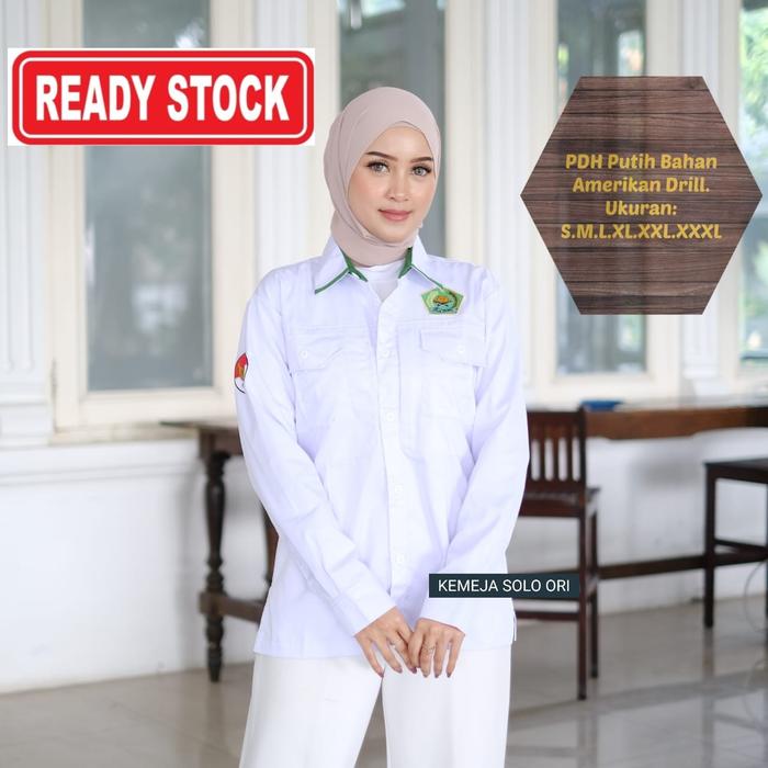 COD BAJU KEMENAG WANITA TERBARU 2025 BAHAN AMERIKAN DRILL / BLOUSE PDH PUTIH WANITA  LENGAN PANJANG 