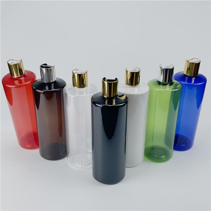 Multicolor 500ml x 12 Empty Plastic Shampoo Bottle With Gold Silver Disc Top Cap 17oz PET Essential