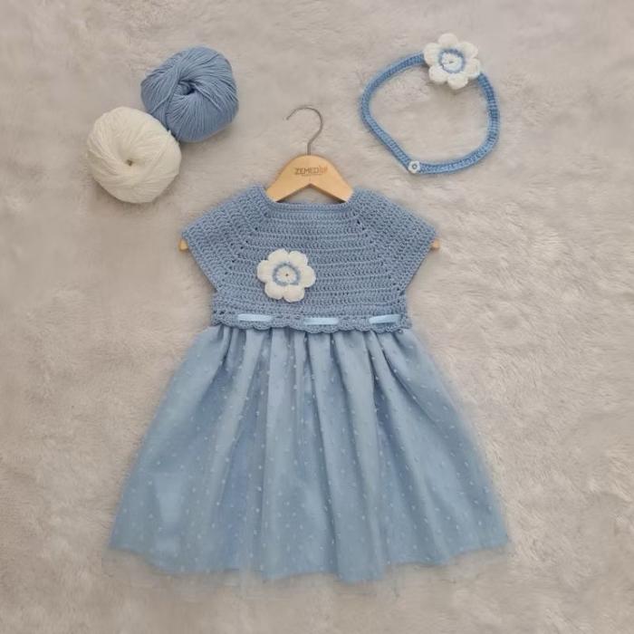ZEMED - Elsa Dress - Dress Rajut Anak Biru Muda - Dress Anak - Dress Anak Biru Muda