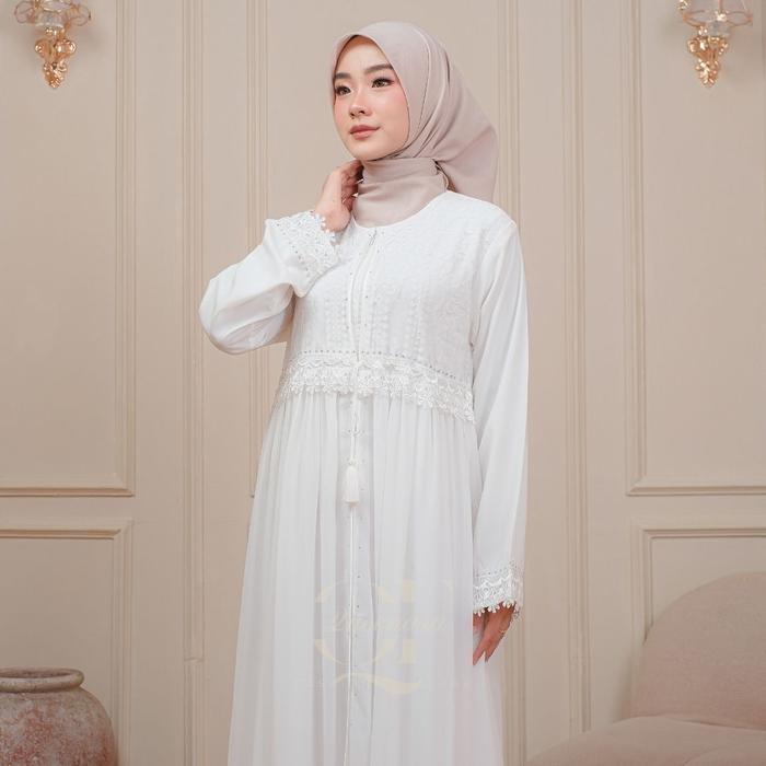 Abaya Turkey Nada Premium Abaya Hitam Putih/ Abaya Arab Gamis Wanita Muslim Bahan Jetblack dan Wolfi