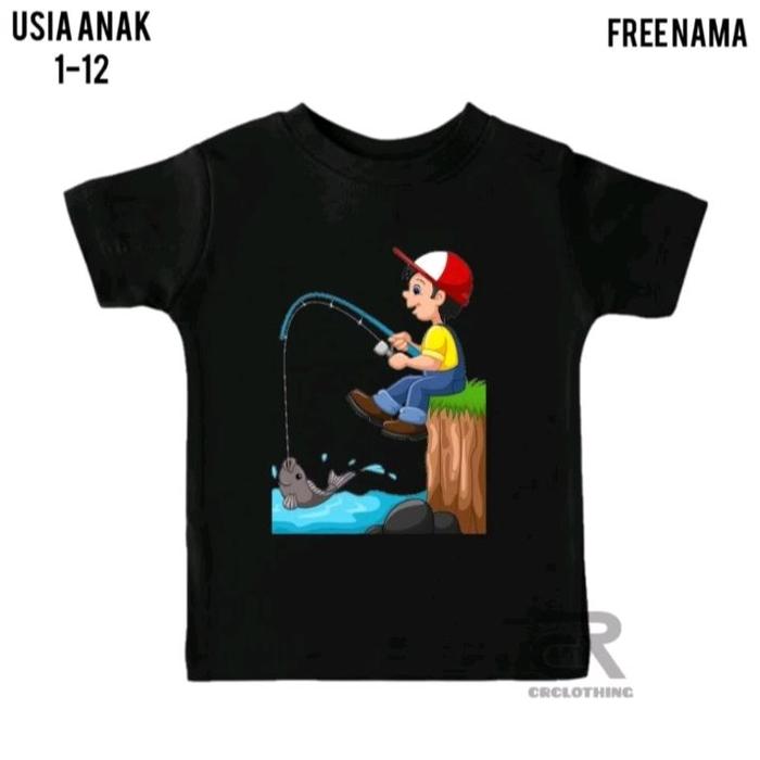Baju Kaos Distro Anak Karakter Kartun Memancing Free Nama Atasan T-shirt Anak Laki-laki Perempuan Le