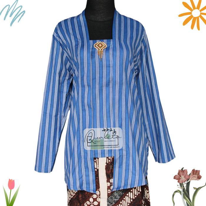 Kebaya kutubaru lurik halus biru muda XL Wanita Baju Katun Wanita Dewasa Wanita Baju Wanita Katun Re