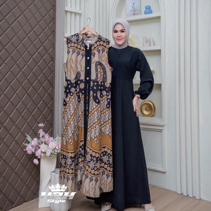 Gamis Batik Kekinian Gamis Batik Pesta 2 In 1 Kombinasi Jack Black Gamis Mewah Cod
