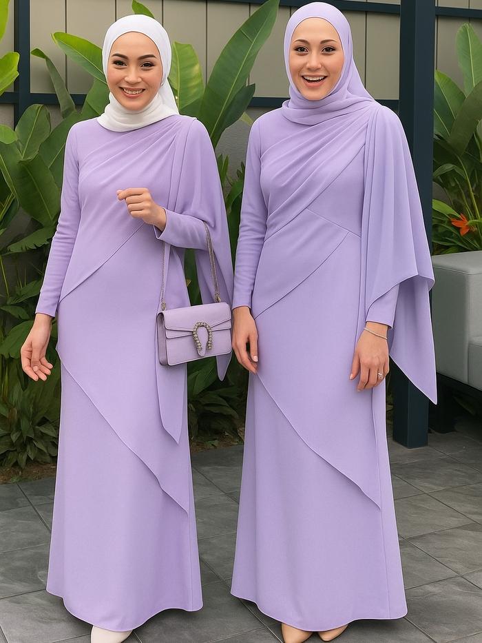 Lavender ceruty Babydoll baju gamis wanita dress code putih casual elegan hijab akad nikah resepsi b