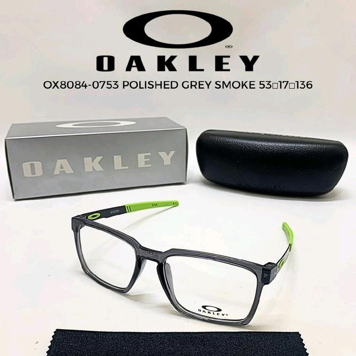 Oakley Kacamata OX8084-0753 Polished Grey Smoke 53-17-136 dengan Case Hitam dan Detail Hijau