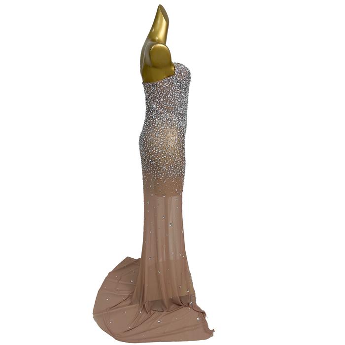 Hainiao Luxury High-end Women Evening Gown Silver Rhinestone y Mesh Strapless Prom Gown Wedding Dinn
