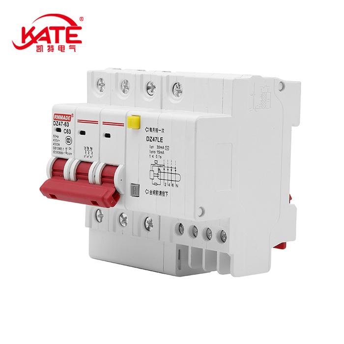 DZ47LE RCD RCCB 3P + N Pelindung Kebocoran AC 400V 6A-63A DIN MCB