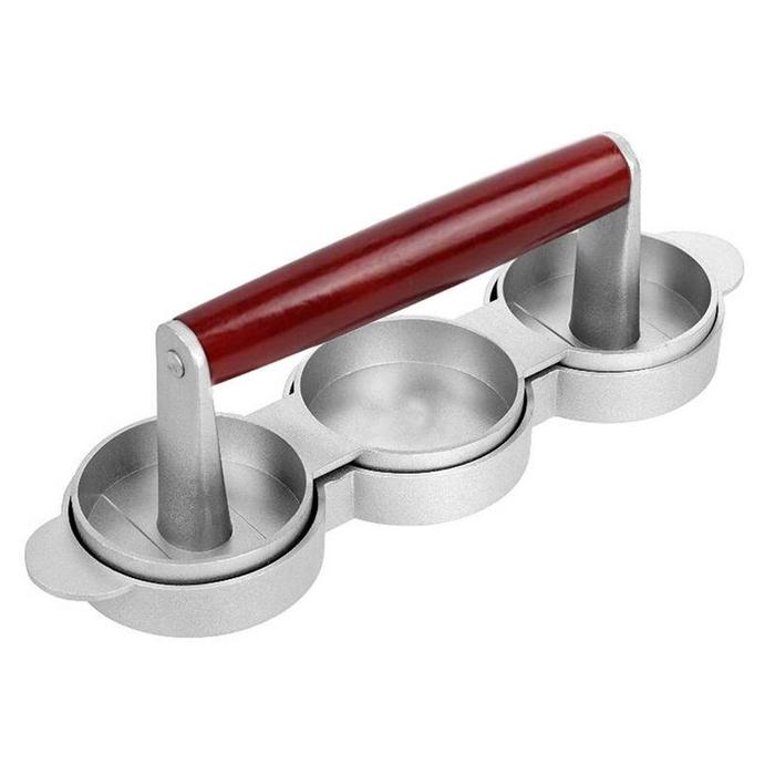 Meat Pie Press Non Stick Aluminum Alloy  Wooden Handle Mini Triple