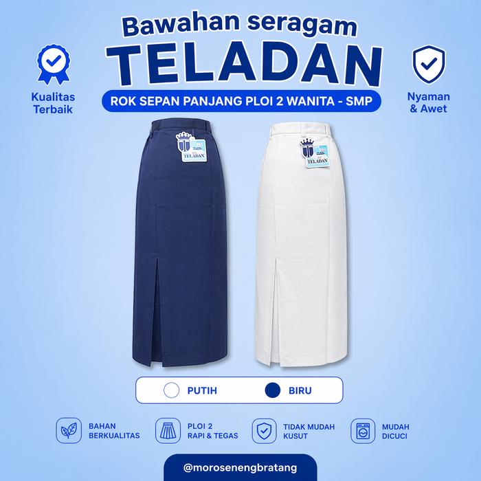 Bawahan seragam TELADAN ROK SEPAN panjang ploi 2 - Putih BIRU SMP