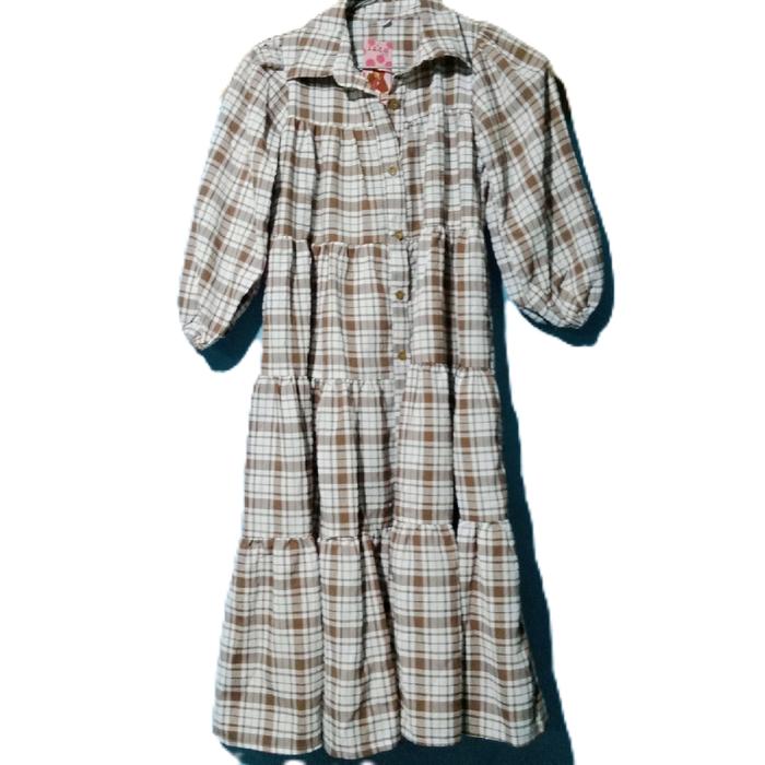 Gamis anak kotak2 size M usia 6-8 tahun bahan kraft premium  modelnya simple & elegan