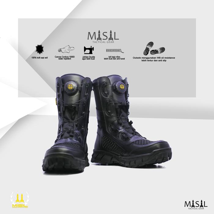 Misil Sepatu PDL Tali Putar TNI Polri Security Satpam Pemadam Kulit Sapi Asli Premium Black Sol Kare
